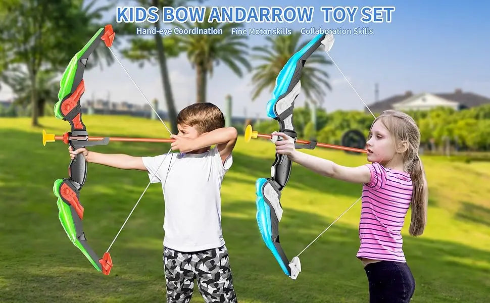 Kids LED Bow and Arrow Set – Light-Up Archery Toy with Target & Suction Arrows
