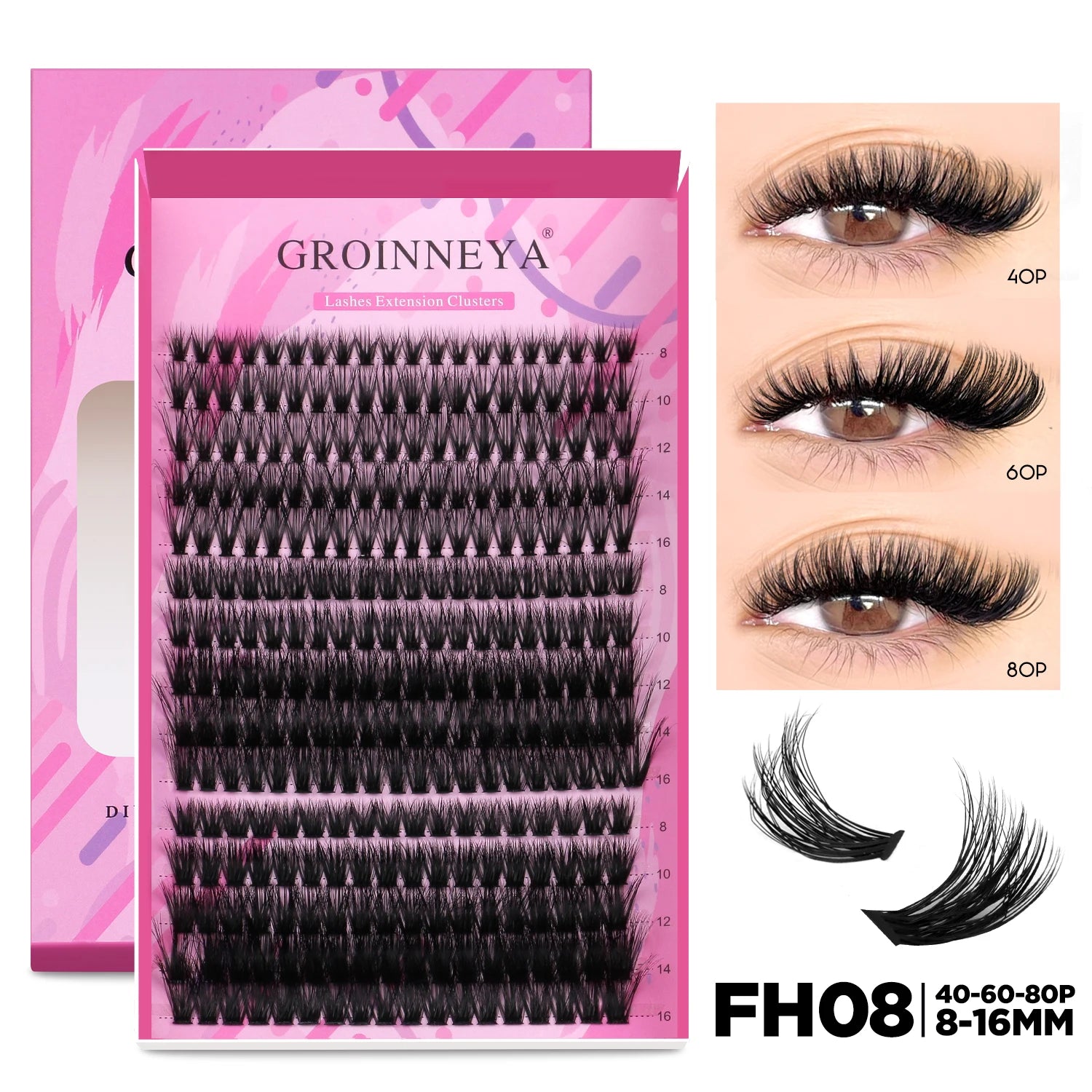 GROINNEYA DIY Lash Extension Kit – Individual Cluster Mix Lashes with Bond & Seal for At-Home Use
