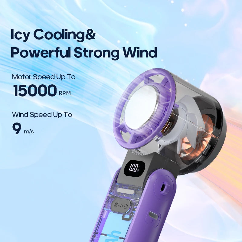 KINSCOTER Portable Air Cooling Turbo Fan 3600mAh 100 Wind Speeds Adjustable Outdoor Foldable Student Handheld Fan with Lanyard