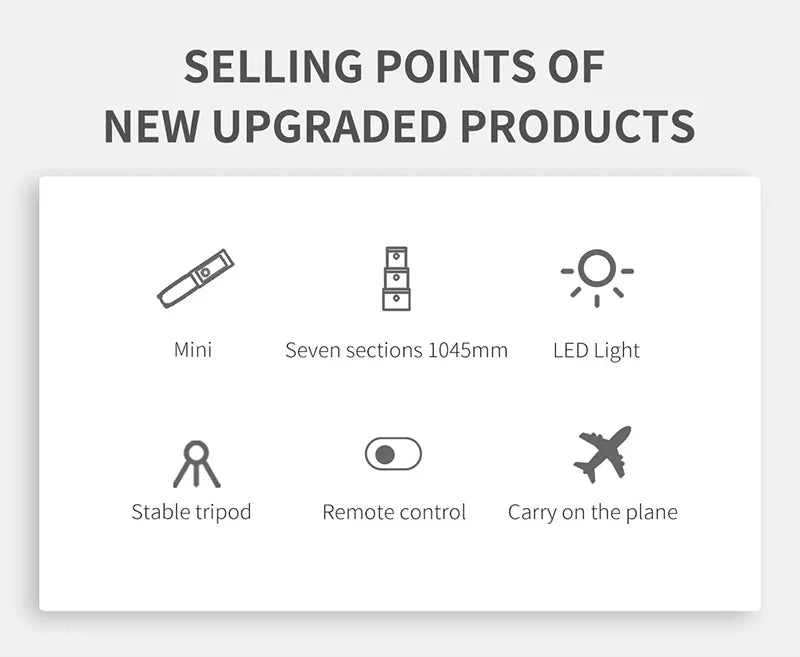 Xiaomi Selfie Stick 1045mm Bluetooth Tripod with LED Fill Light & Remote Shutter – Wireless Extendable Selfie Stand for Android & iPhone