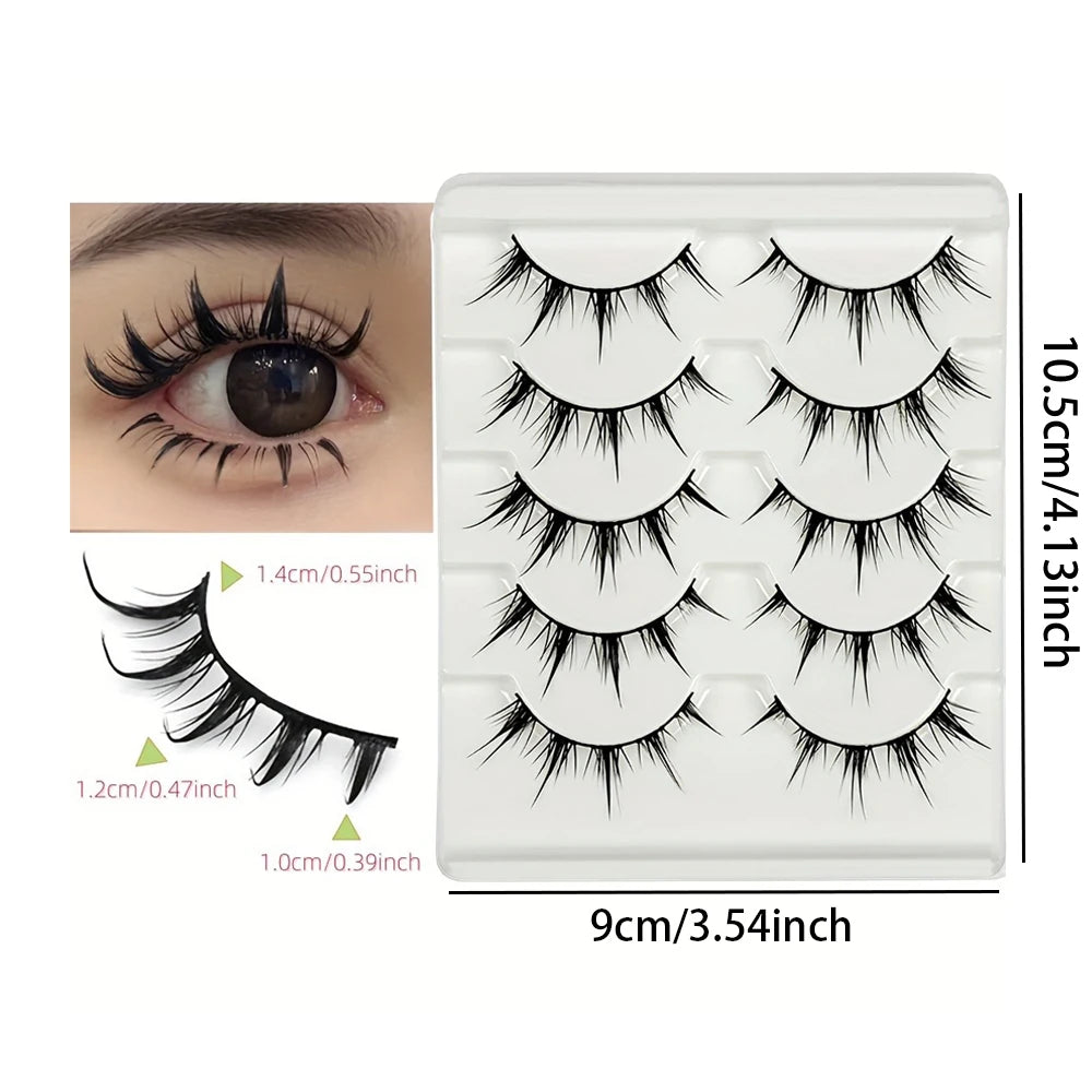 Anime-Inspired False Eyelashes – 5 Pairs Cartoon Eye Faux Lashes for Dramatic Demon Style Look