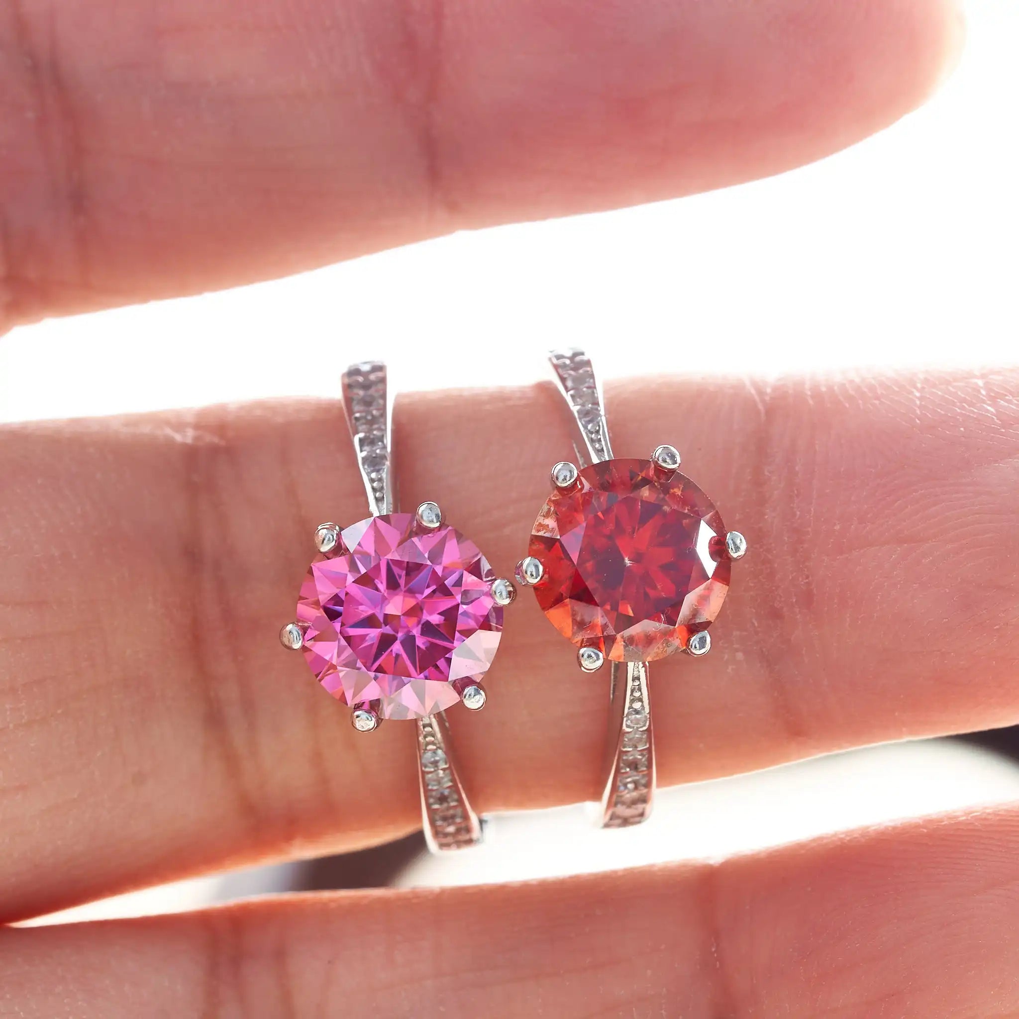 1/2/3 Carat Pink Moissanite Ring – 925 Sterling Silver Diamond-Test Wedding Band