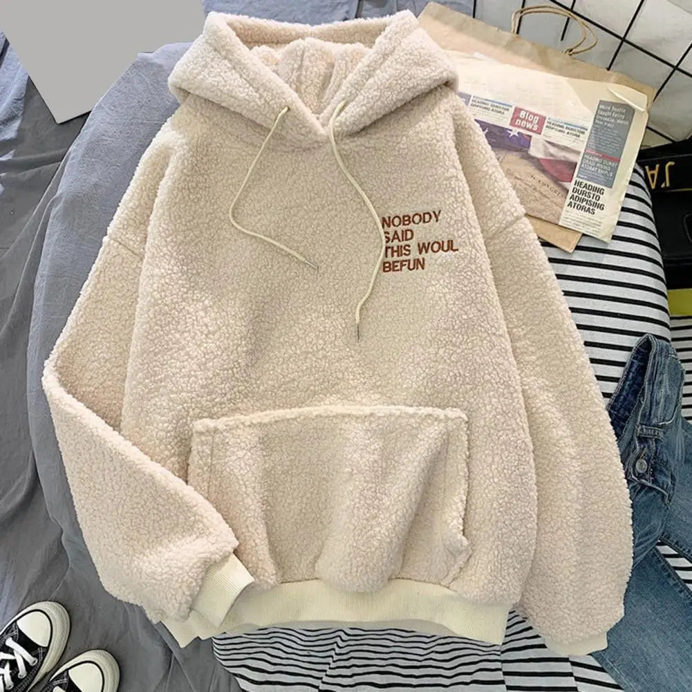 Pink Hooded Harajuku Sweatshirt – Autumn/Winter Fleece Pullover for Women