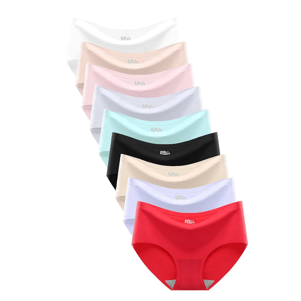 9 Pcs Seamless Ice Silk Panties for Women Breathable Soft Comfort, Solid Color Teen Girls Panty, One-Piece Design