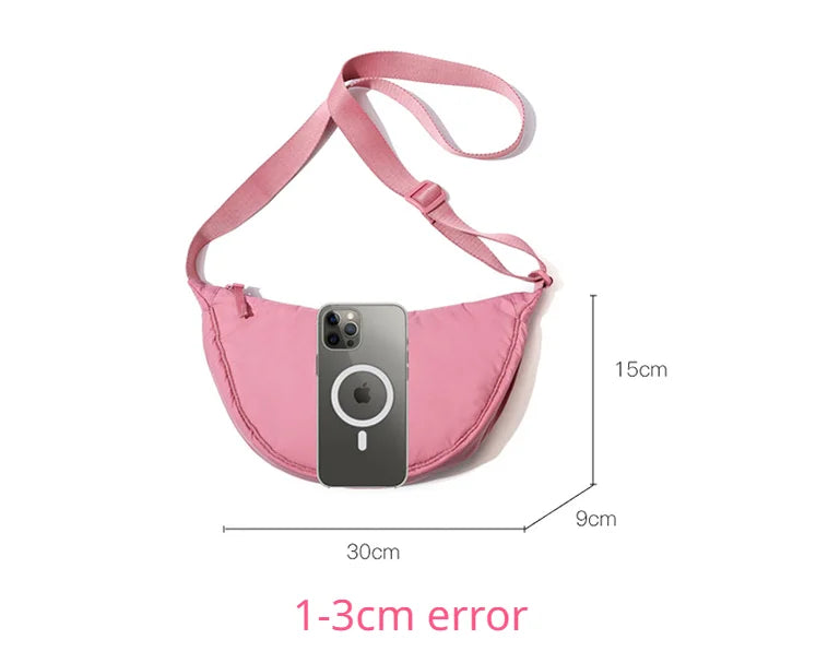 Solid Color Women’s Nylon Shoulder Bag – Portable Padded Crossbody Messenger Travel Handbag