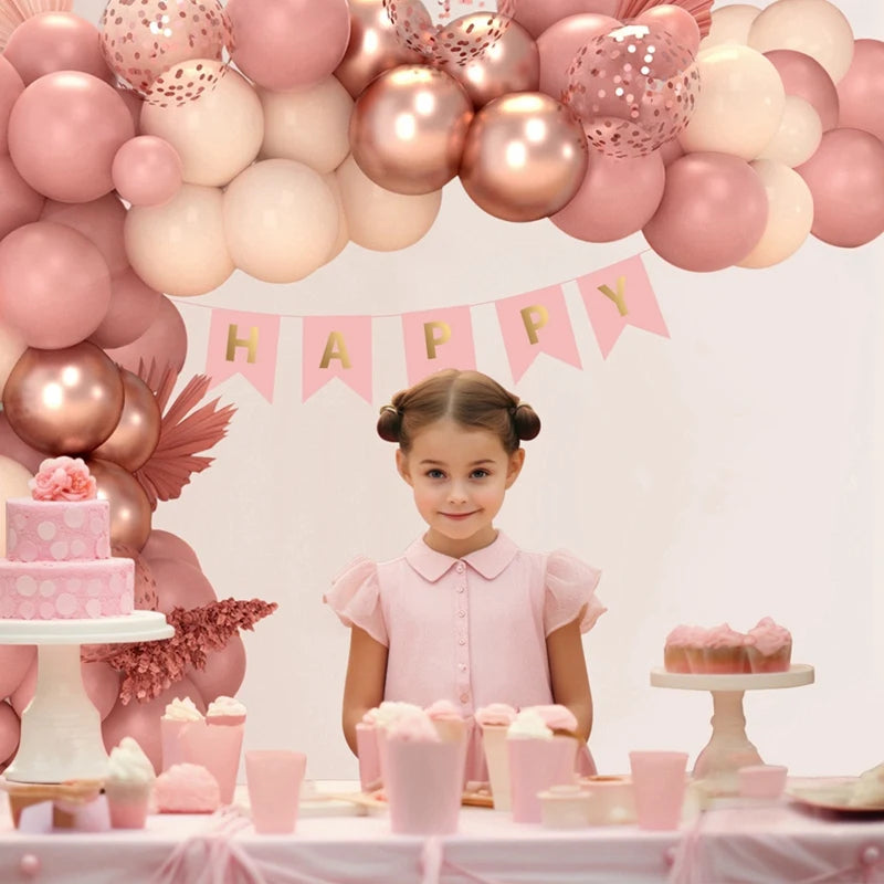 Pink Balloon Garland Kit – Retro Metallic Blush Champagne Gold Arch for Party & Wedding