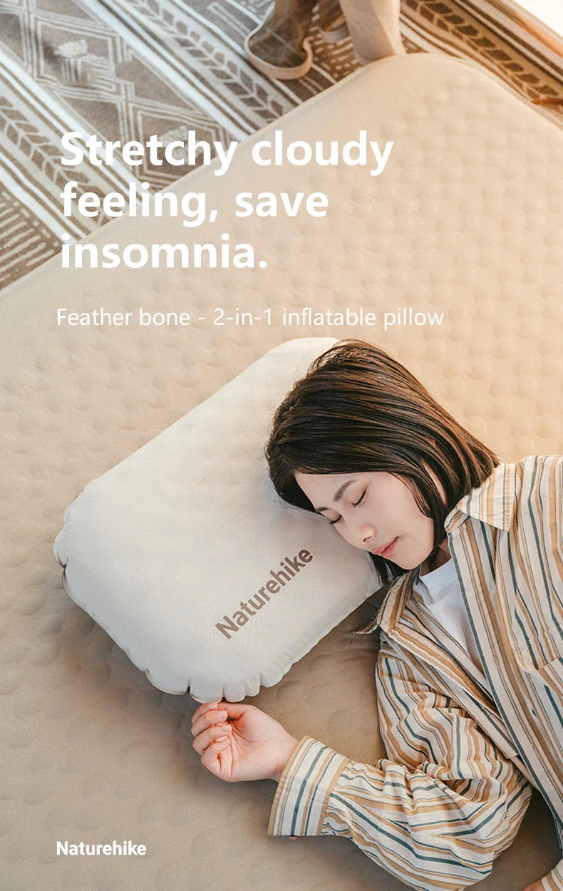 Naturehike Feather Bone 2-in-1 Foam Inflatable Pillow Waterproof Oilproof Stainproof Adjustable Soft Breathable Camp Travel Nap
