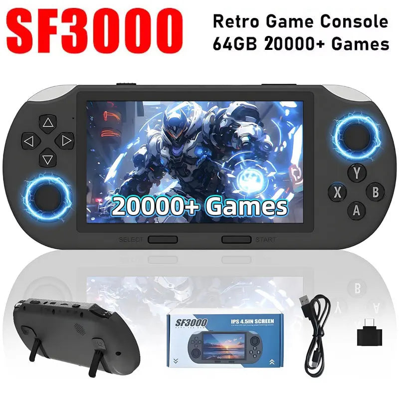 SF3000 Retro Handheld Game Console – 64GB, 20,000+ Games, 4.5" HD IPS Screen