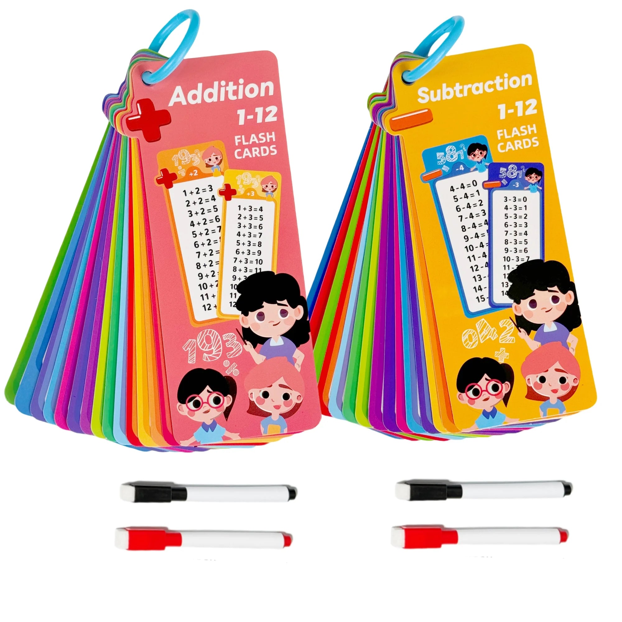 Digital Learning Math Flash Cards Set – 15 Reusable Cards with Erasable Pens for Kids Math Practice & Memory Training