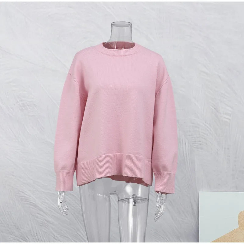 Tossy Pink Knit Sweater – Y2K Patchwork Loose Pullover for Women