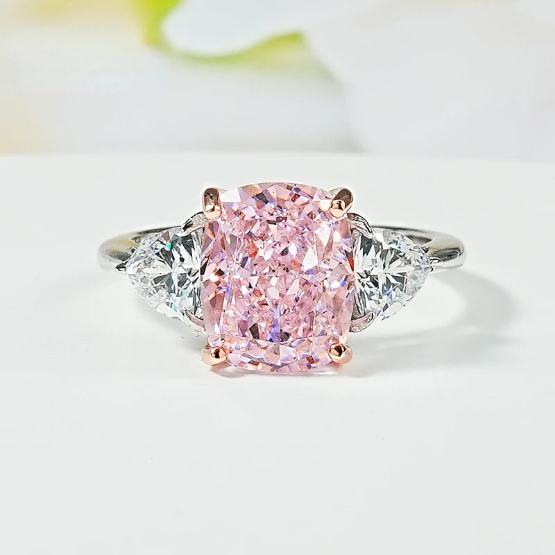 Luxury Pink Diamond Ice-Cut Ring – 925 Silver Radiant High Carbon Diamond Set
