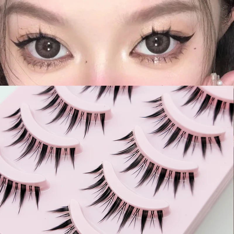 DINGSEN Anime Fake Eyelashes – 5 Pairs Natural Manga Lashes with Clear Band