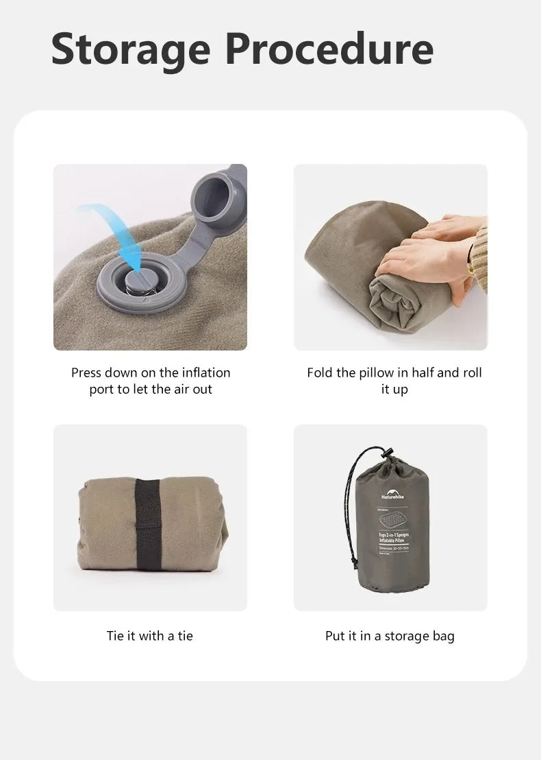 Naturehike 2-in-1 Camping Inflatable Pillow Portable Waterproof Adjustable Lumbar Neck Pillow Comfortable Outdoor Travel Pillow