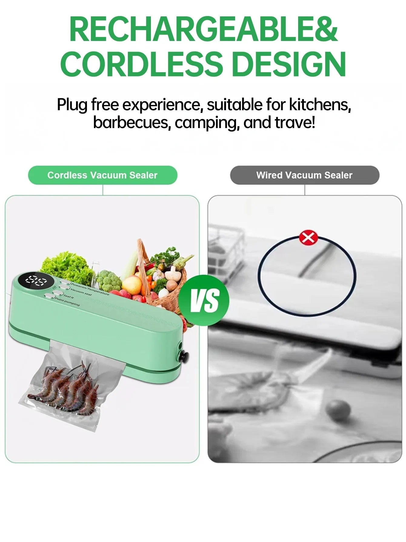 Portable USB charging vacuum sealer - a multifunctional food sealer with sealing, external suction, and inflation functions,