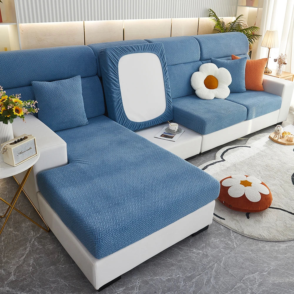 Jacquard Twill Elastic Sofa Slipcover – Stretch Furniture Protector for Home & Office Decor
