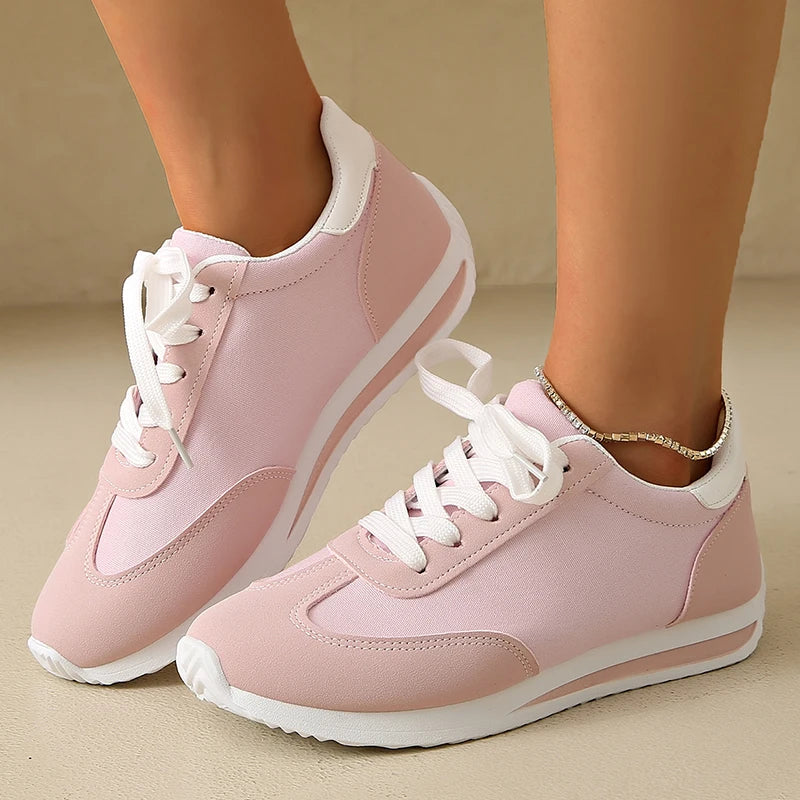 Lace-Up Pink Platform Sneakers for Women – Lightweight Patchwork Comfort Shoes