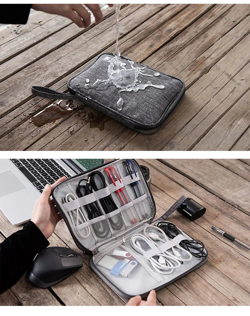 Waterproof Cable Storage Organizer Bag – Portable Travel Electronic Accessories Case for Cables & Chargers
