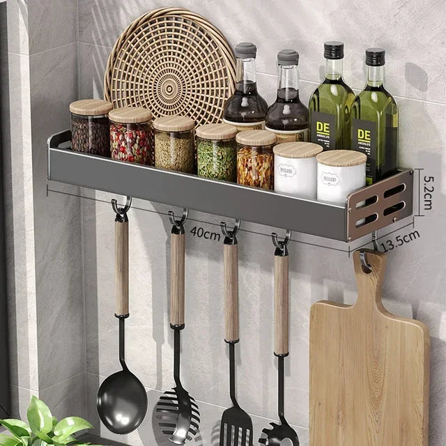 Stylish Wall-Mounted Kitchen Condiment Rack with Oil & Vinegar Storage
