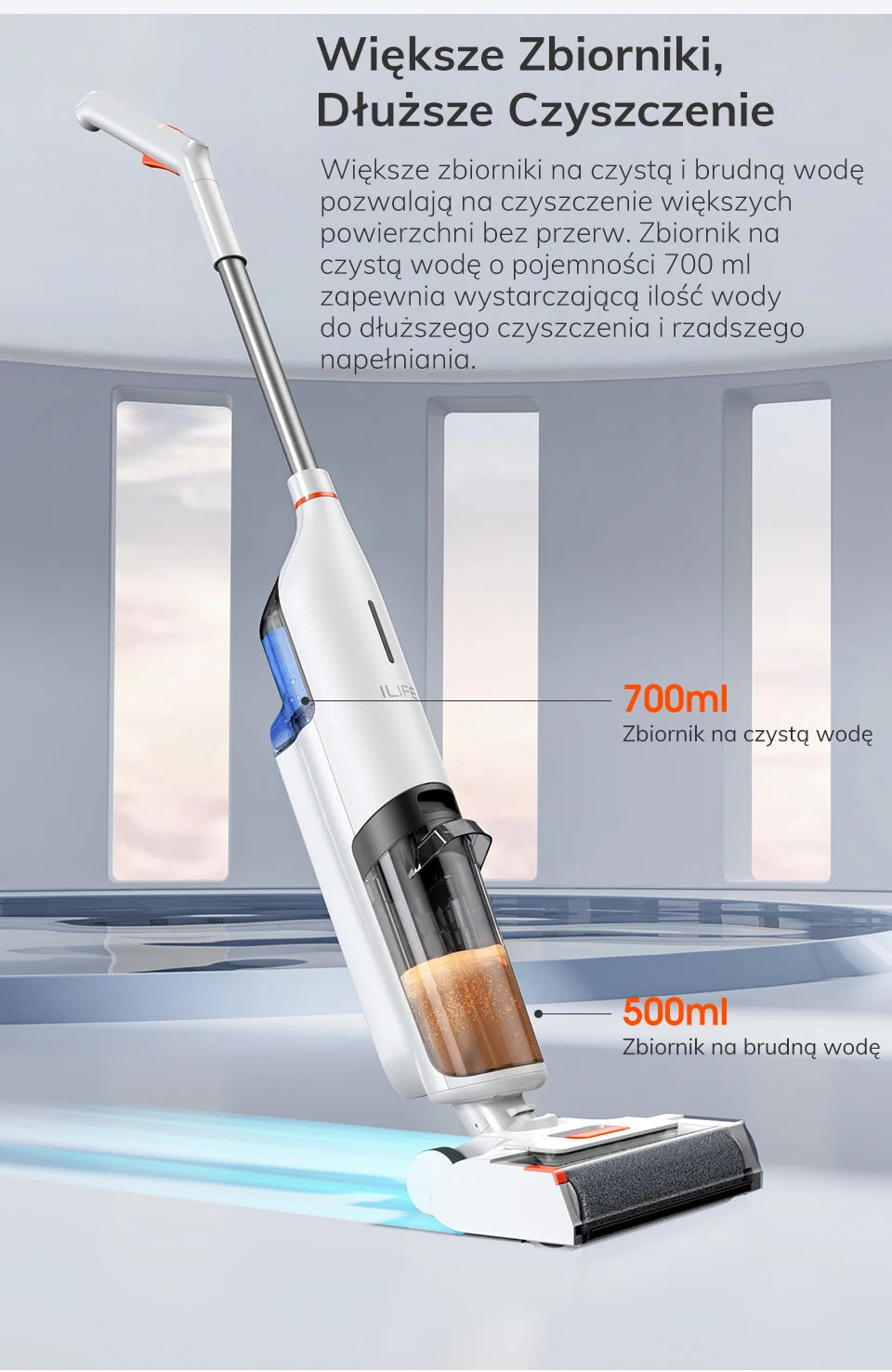 ILIFE W90 Cordless Wet & Dry Smart Vacuum Mop – 5500Pa Suction, 1-Min Self-Cleaning, Dual Water Tank