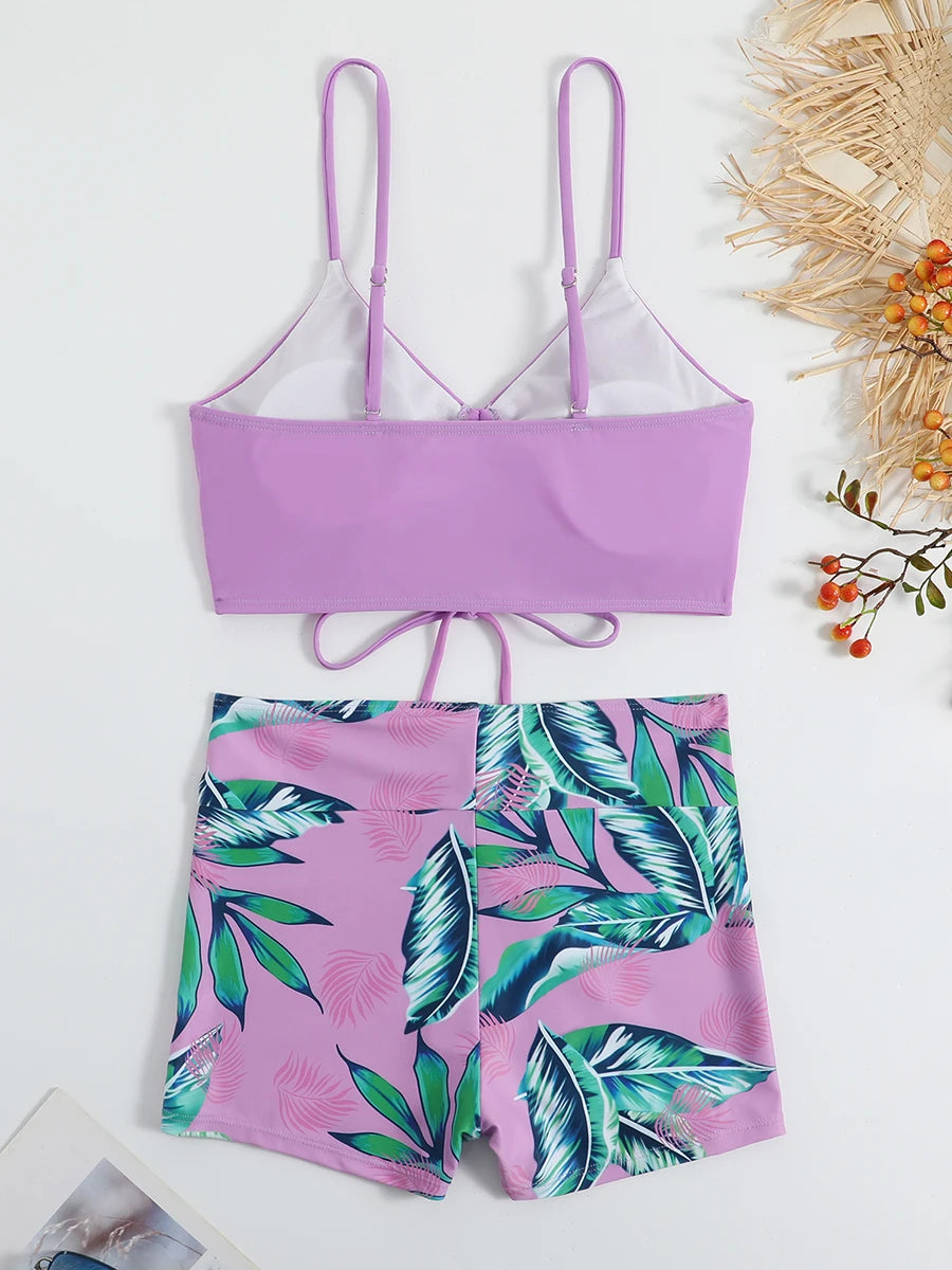 Drawstring Front Shorts Bikinis 2025 High Waist Swimsuit Women Swimwear Female Bathers Bathing Swimming Swim Suit Beachwear
