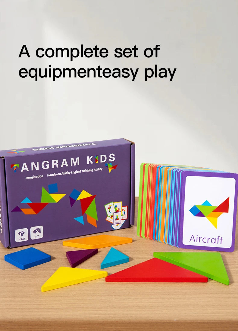 3D Wooden Tangram Puzzle – Montessori Educational Geometric Toy for Kids
