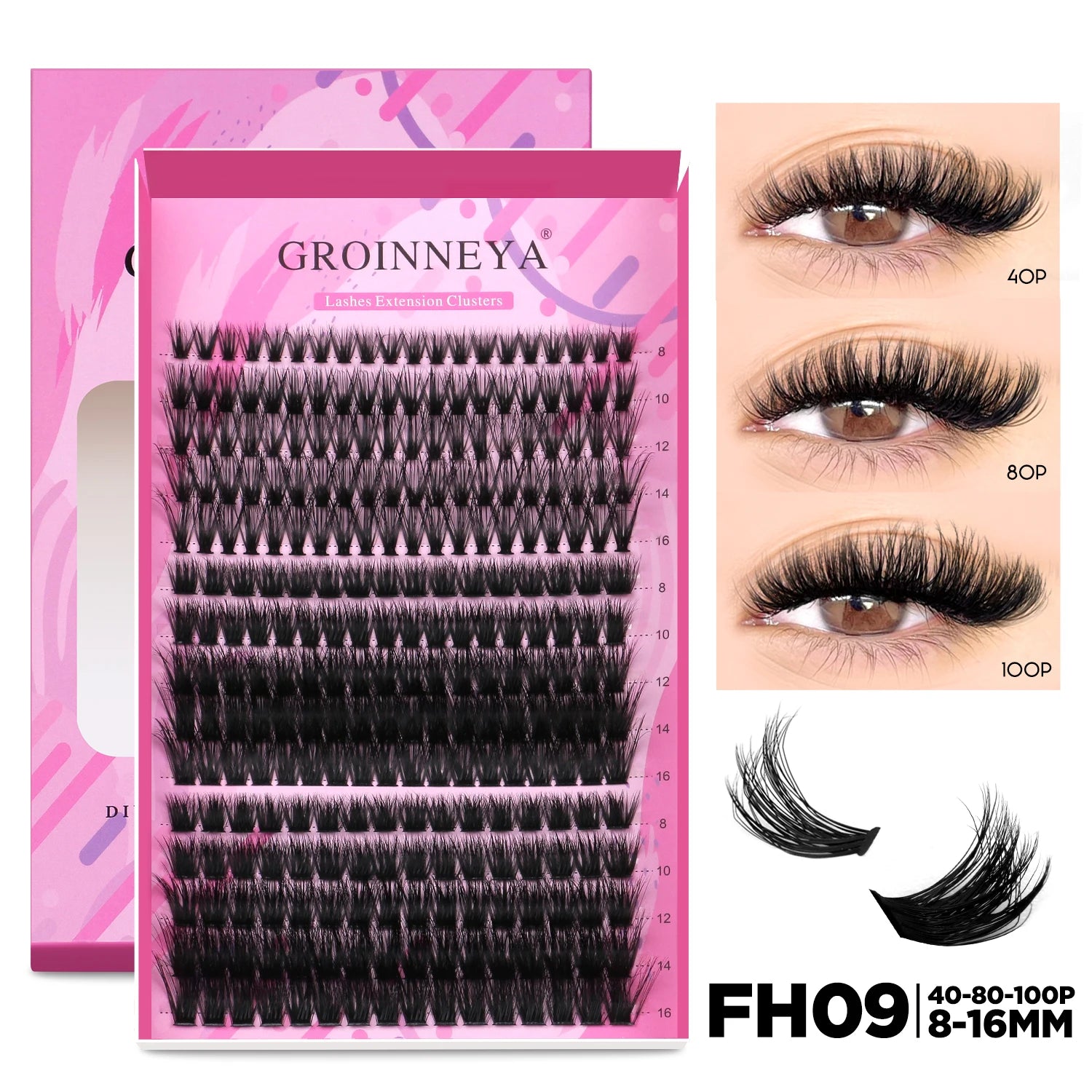 GROINNEYA DIY Lash Extension Kit – Individual Cluster Mix Lashes with Bond & Seal for At-Home Use