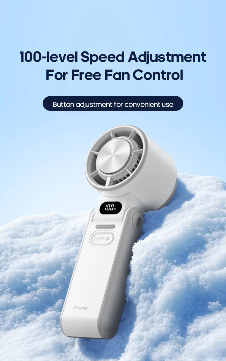 KINSCOTER Portable Air Cooling Turbo Fan 3600mAh 100 Wind Speeds Adjustable Outdoor Foldable Student Handheld Fan with Lanyard