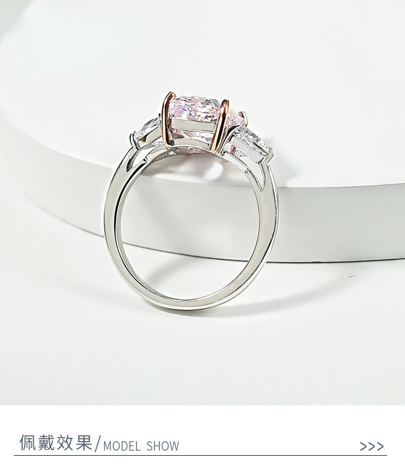 Luxury Pink Diamond Ice-Cut Ring – 925 Silver Radiant High Carbon Diamond Set
