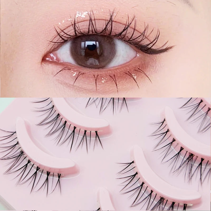 DINGSEN Anime Fake Eyelashes – 5 Pairs Natural Manga Lashes with Clear Band
