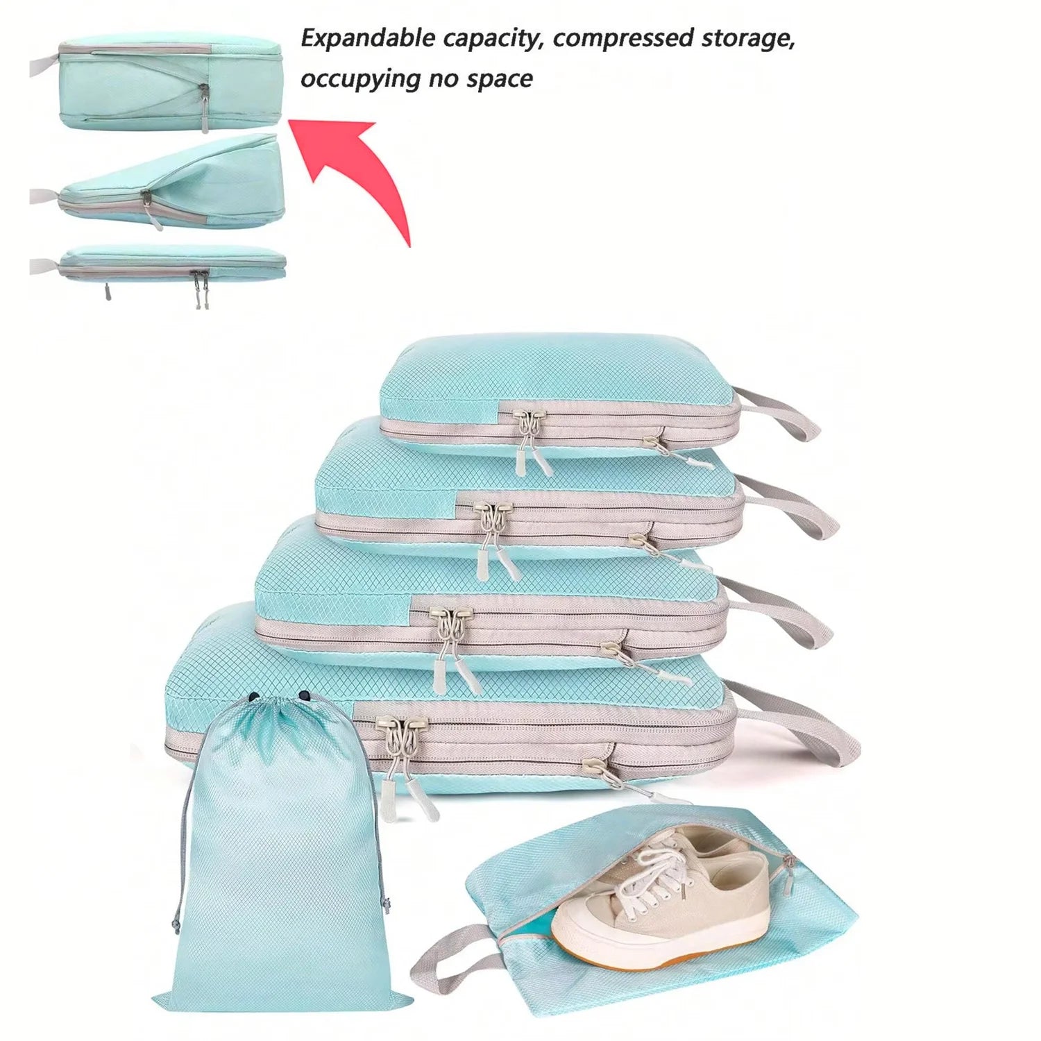 Set/8 pcs Compressible Packing Travel Storage Bag Cubes Waterproof Suitcase Nylon Portable With Handbag Luggage Organizer Ryanai
