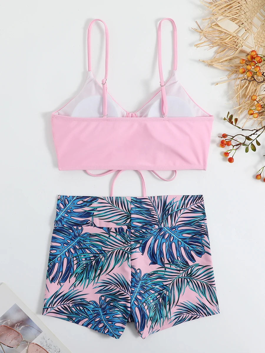 Drawstring Front Shorts Bikinis 2025 High Waist Swimsuit Women Swimwear Female Bathers Bathing Swimming Swim Suit Beachwear