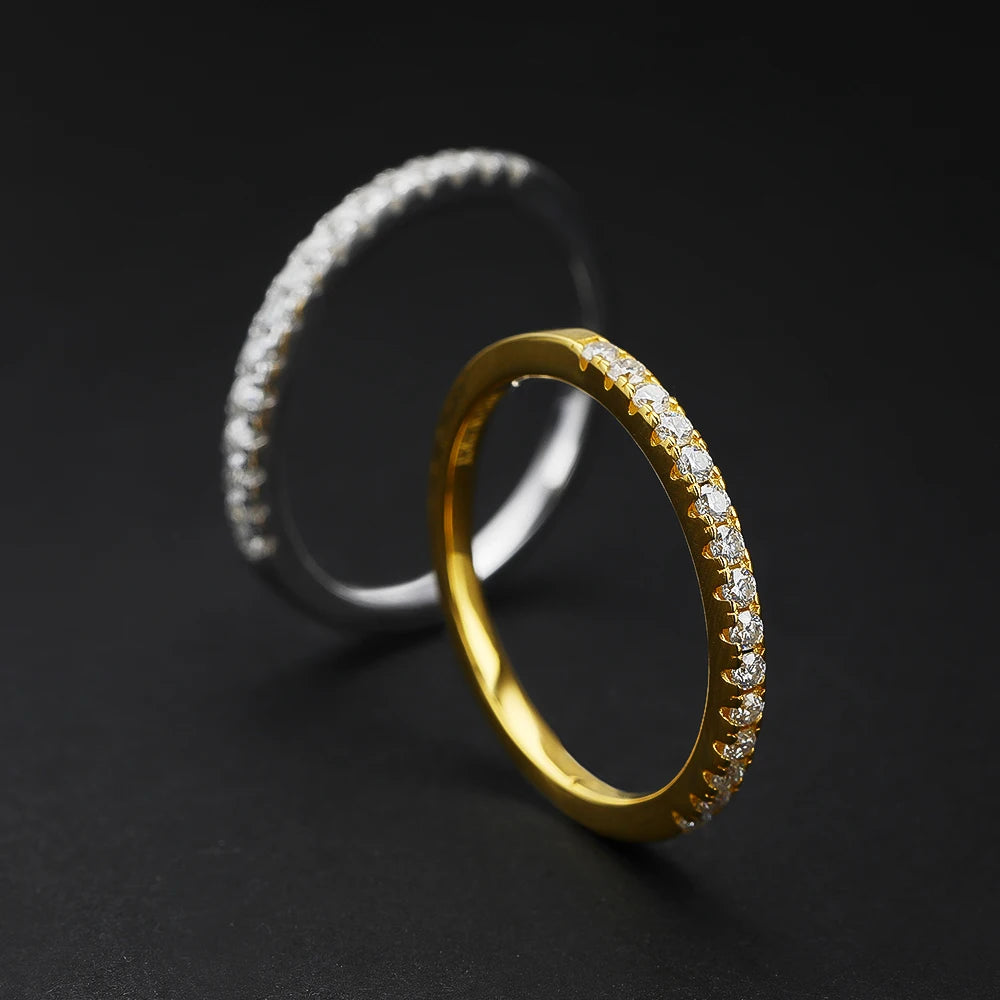 Houtros Moissanite Diamond Stackable Ring – 925 Sterling Silver 18K Gold Half Eternity Band for Women