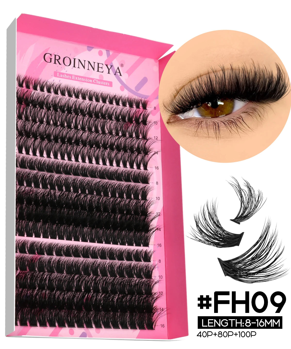 GROINNEYA DIY Lash Extension Kit – Individual Cluster Mix Lashes with Bond & Seal for At-Home Use