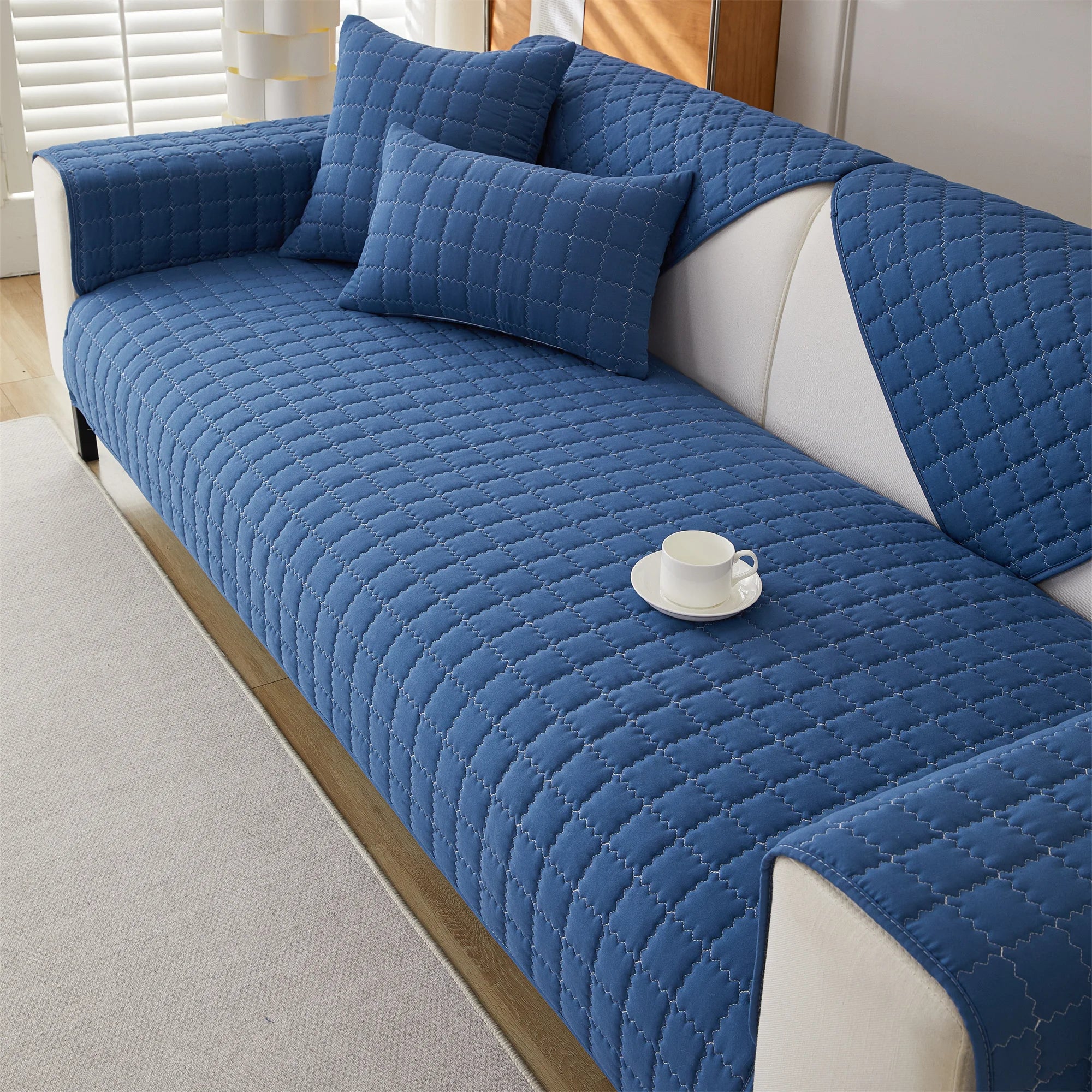 1pc Plain Simple Solid Quilted Anti-Slip Sofa Cover, Sofa Slipcover Furniture Protector For Bedroom Office Living Room Home Deco