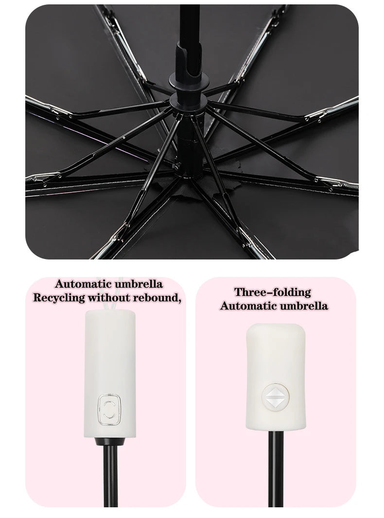 Pink Unicorn Princess Automatic Umbrella – Windproof Folding Reflective Umbrella