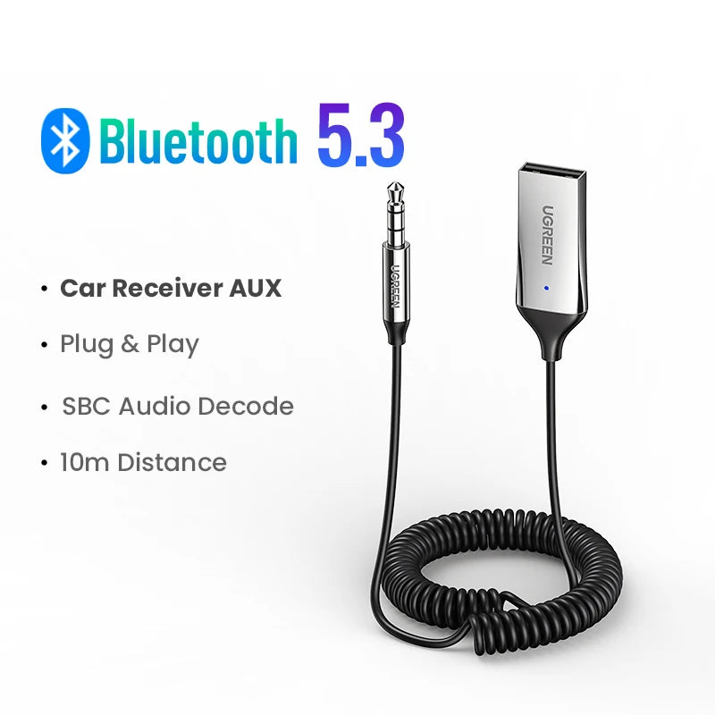 Bluetooth 5.3 Car Audio Receiver Wireless Hands-Free Adapter AUX 3.5mm
