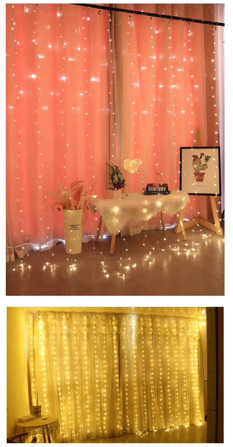 300LED Curtain Fairy Lights – 8 Modes Twinkle String Lights with Remote for Bedroom & Wedding Decor