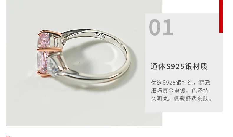 Luxury Pink Diamond Ice-Cut Ring – 925 Silver Radiant High Carbon Diamond Set