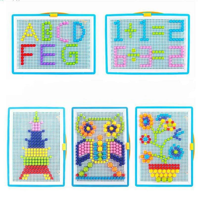 296pcs 3D STEM Building Puzzle Toy – Educational Mushroom Nail Design Learning Board Game for Kids