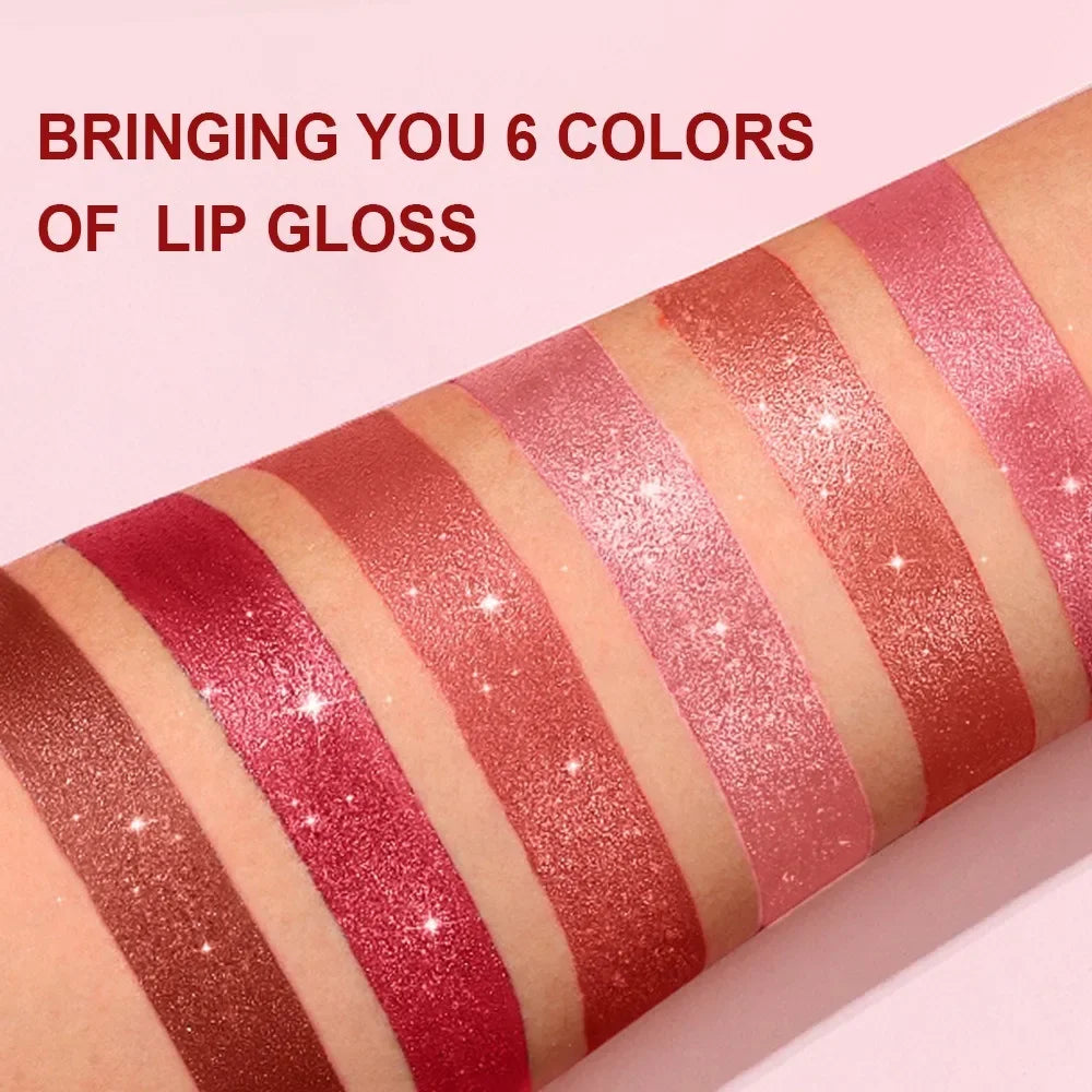 Nude Pink Metallic Glitter Lipstick – Long-Lasting Waterproof Shimmery Lip Gloss
