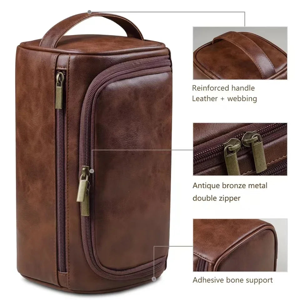 For Traveling Large Cosmetic Bag Leather Toiletry Bag for Men Women Dopp Kit Mens Hanging Toiletry Bag