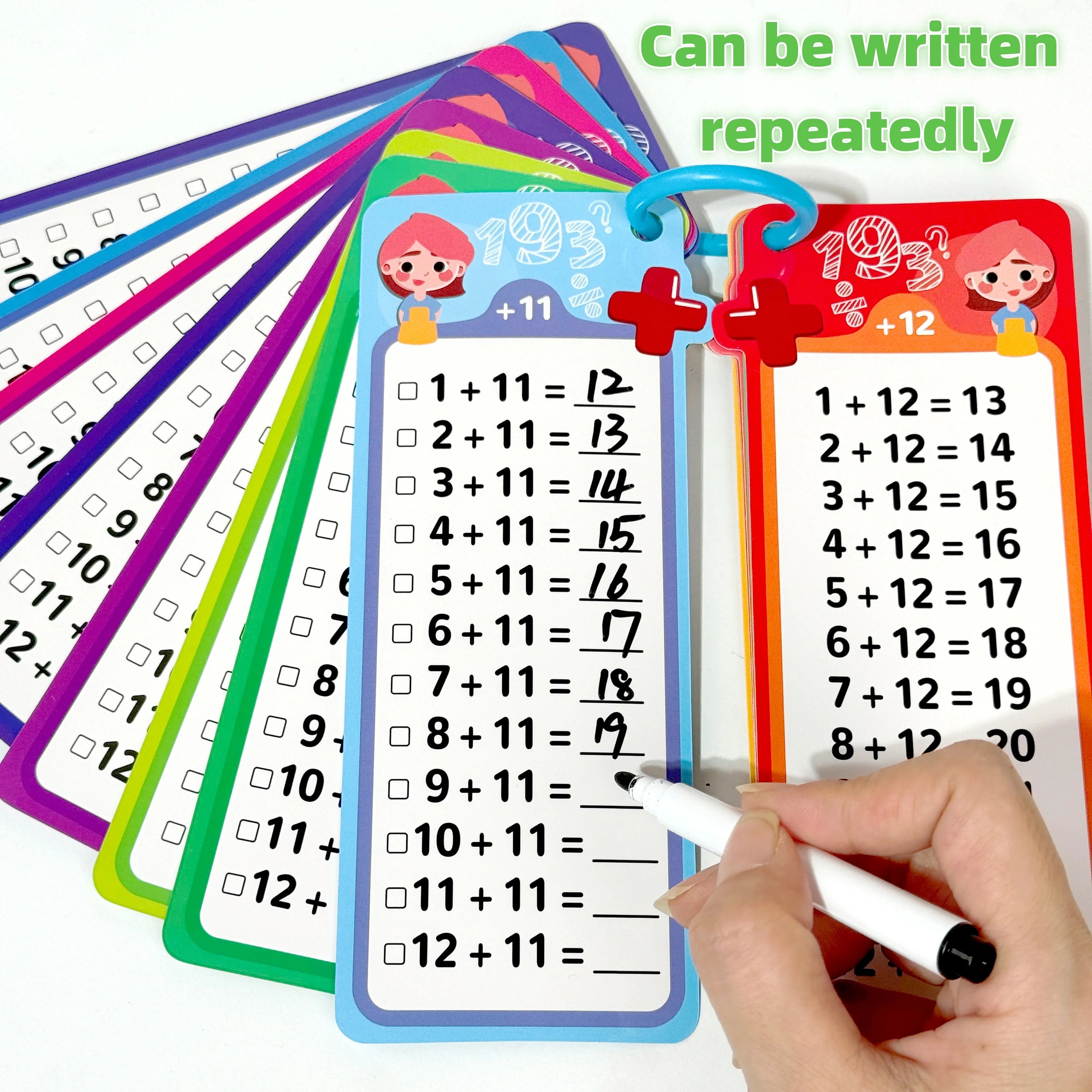 Digital Learning Math Flash Cards Set – 15 Reusable Cards with Erasable Pens for Kids Math Practice & Memory Training