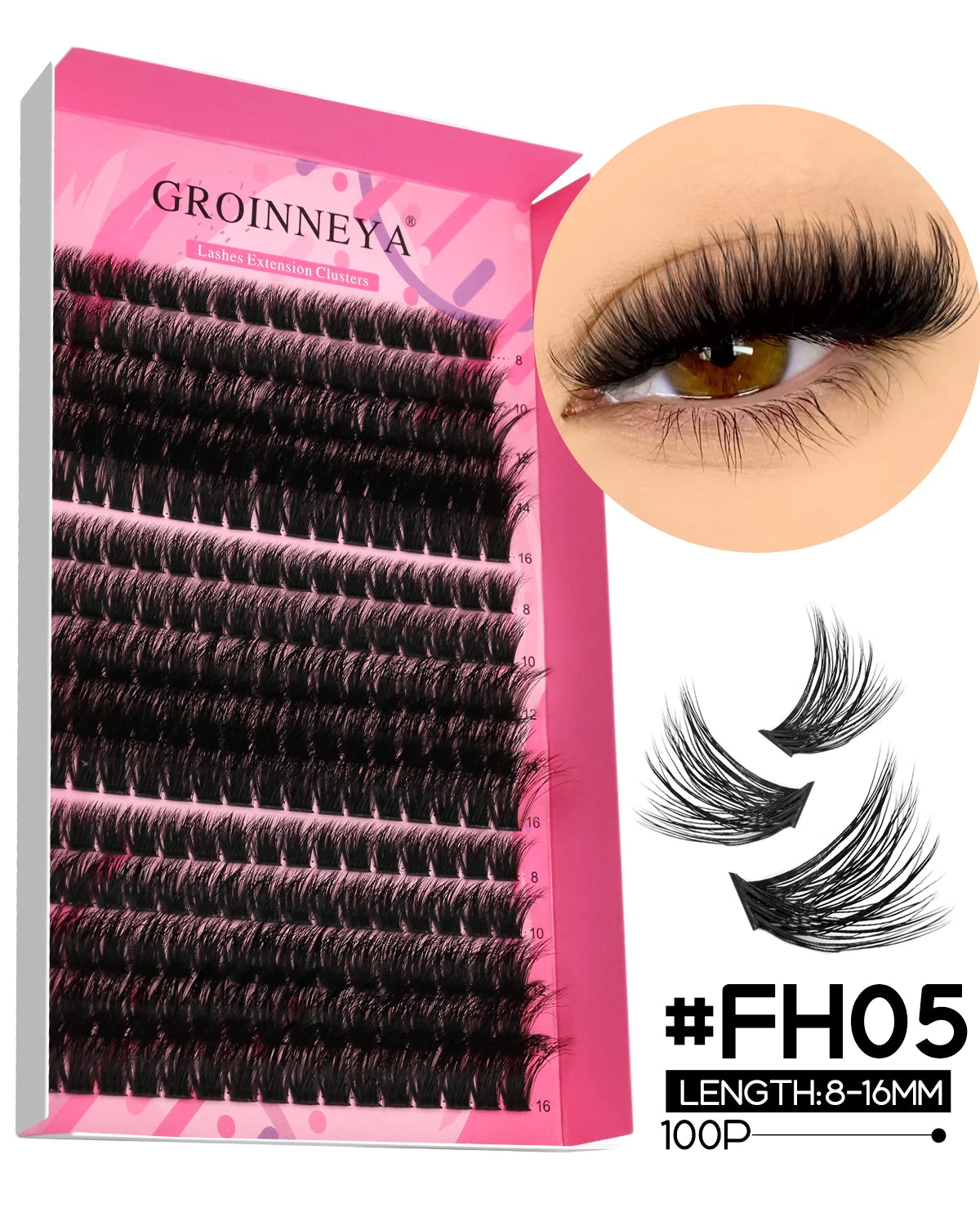 GROINNEYA DIY Lash Extension Kit – Individual Cluster Mix Lashes with Bond & Seal for At-Home Use