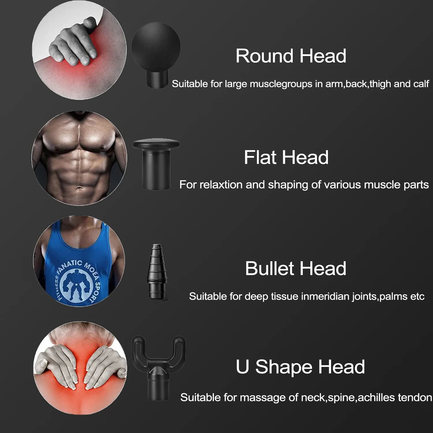Massage Gun Deep Tissue Muscle Fascia Gun – Pain Relief Massager with 4 Heads & 6 Speeds
