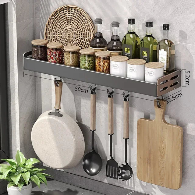 Stylish Wall-Mounted Kitchen Condiment Rack with Oil & Vinegar Storage