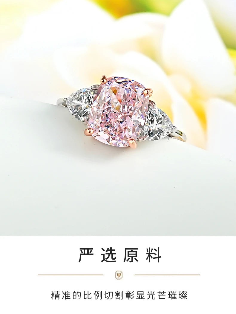Luxury Pink Diamond Ice-Cut Ring – 925 Silver Radiant High Carbon Diamond Set