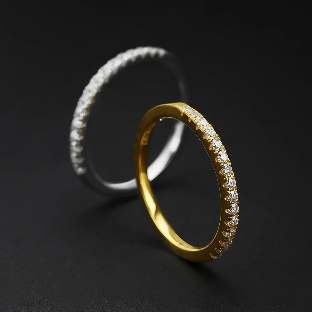 Houtros Moissanite Diamond Stackable Ring – 925 Sterling Silver 18K Gold Half Eternity Band for Women