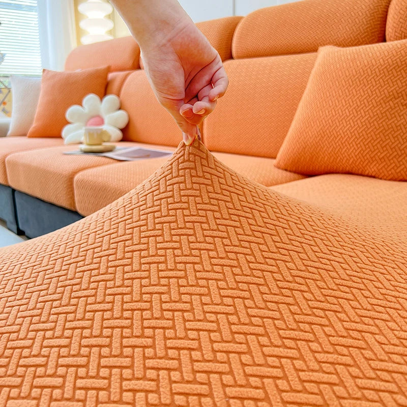 Jacquard Twill Elastic Sofa Slipcover – Stretch Furniture Protector for Home & Office Decor