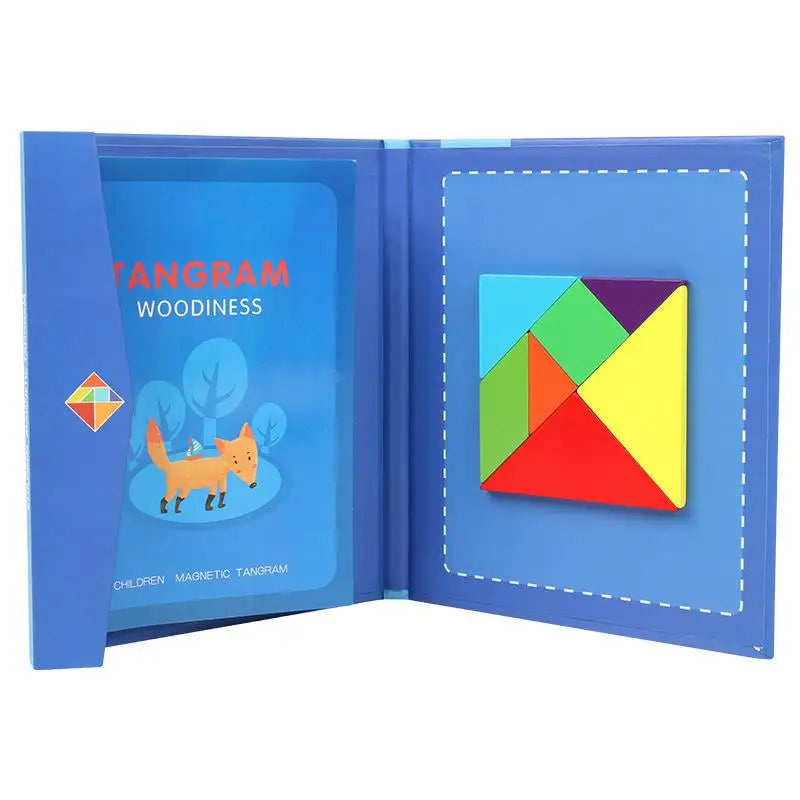 Magnetic Wooden Tangram Puzzle Book – Montessori Educational Toy for Kids