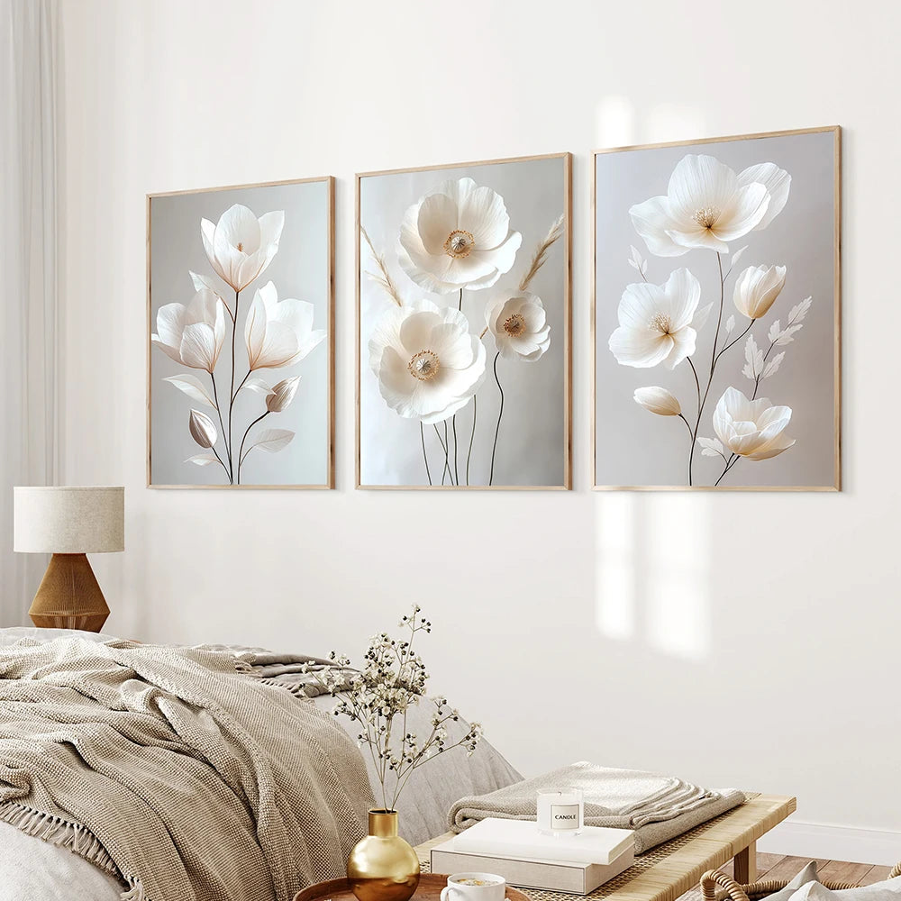 1/3pcs Frameless Nordic Peony Canvas – Modern Floral Wall Art for Home Décor